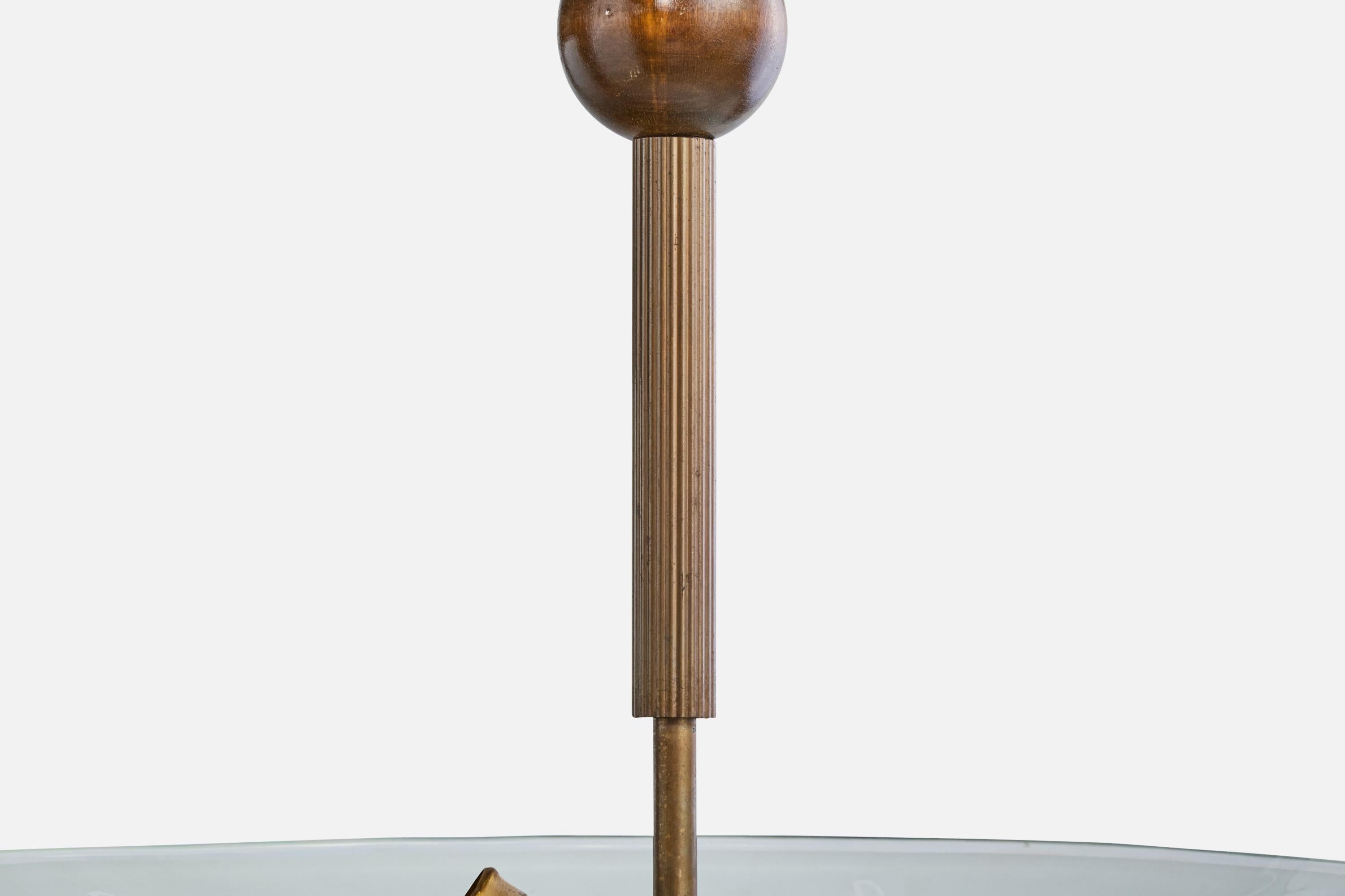 Designer suédois, suspension, laiton, verre, bois, Suède, années 1930 en vente 1