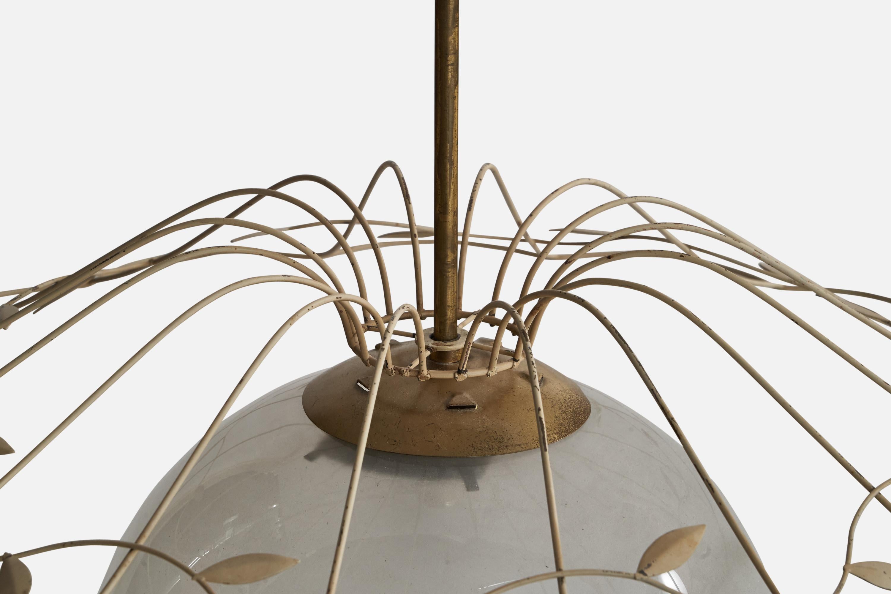 Swedish Designer, Pendant Light, Brass, Metal, Glass, Sweden, 1940s In Good Condition For Sale In High Point, NC