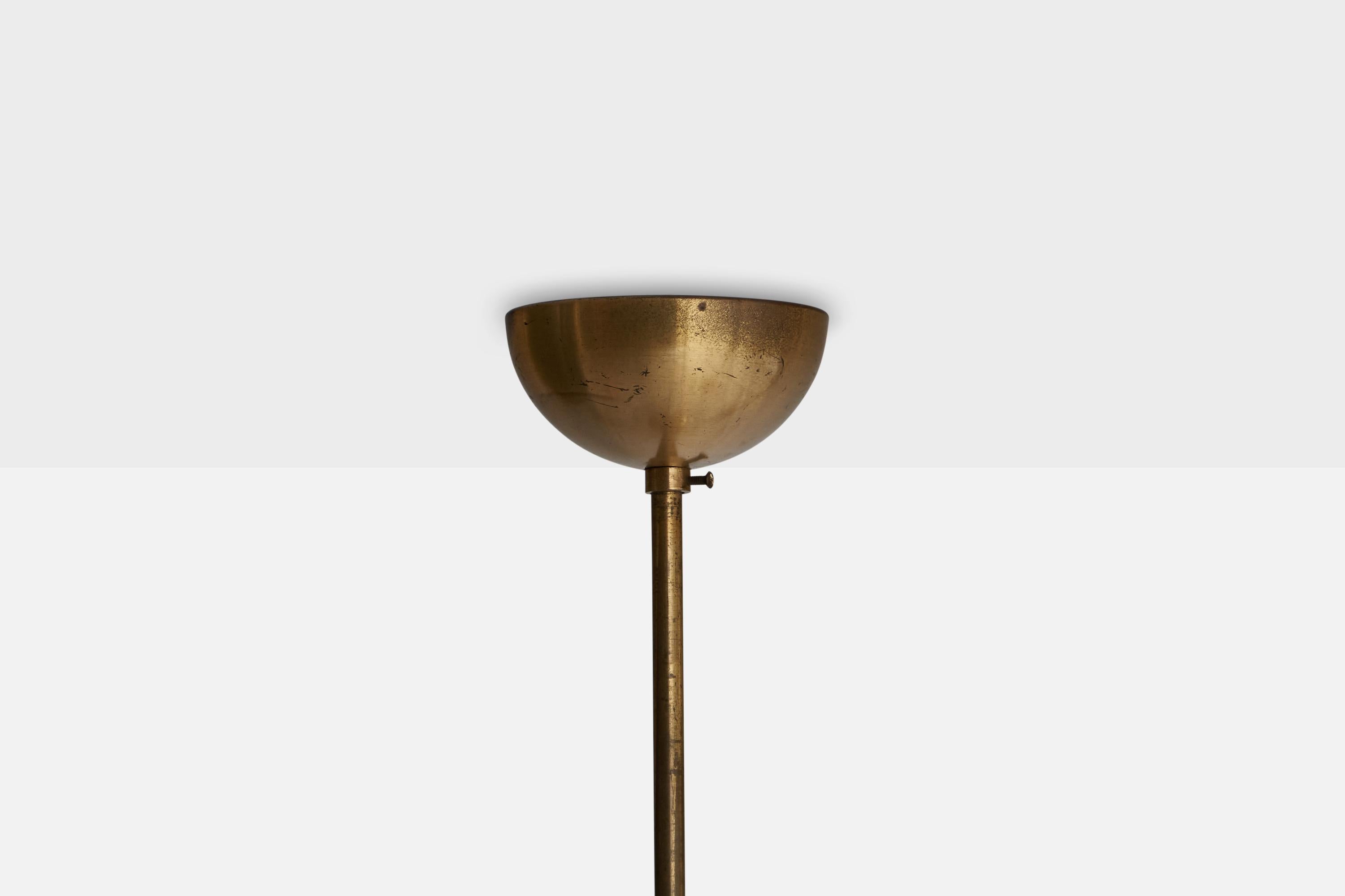 Mid-20th Century Swedish Designer, Pendant Light, Brass, Metal, Glass, Sweden, 1940s For Sale