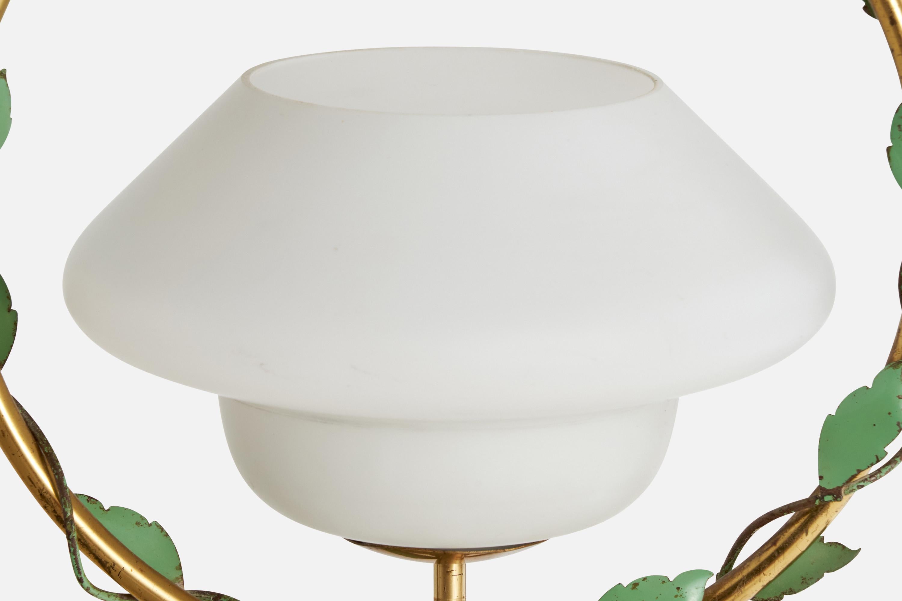 Swedish Designer, Pendant Light, Brass, Metal, Glass, Sweden, 1940s For Sale 2