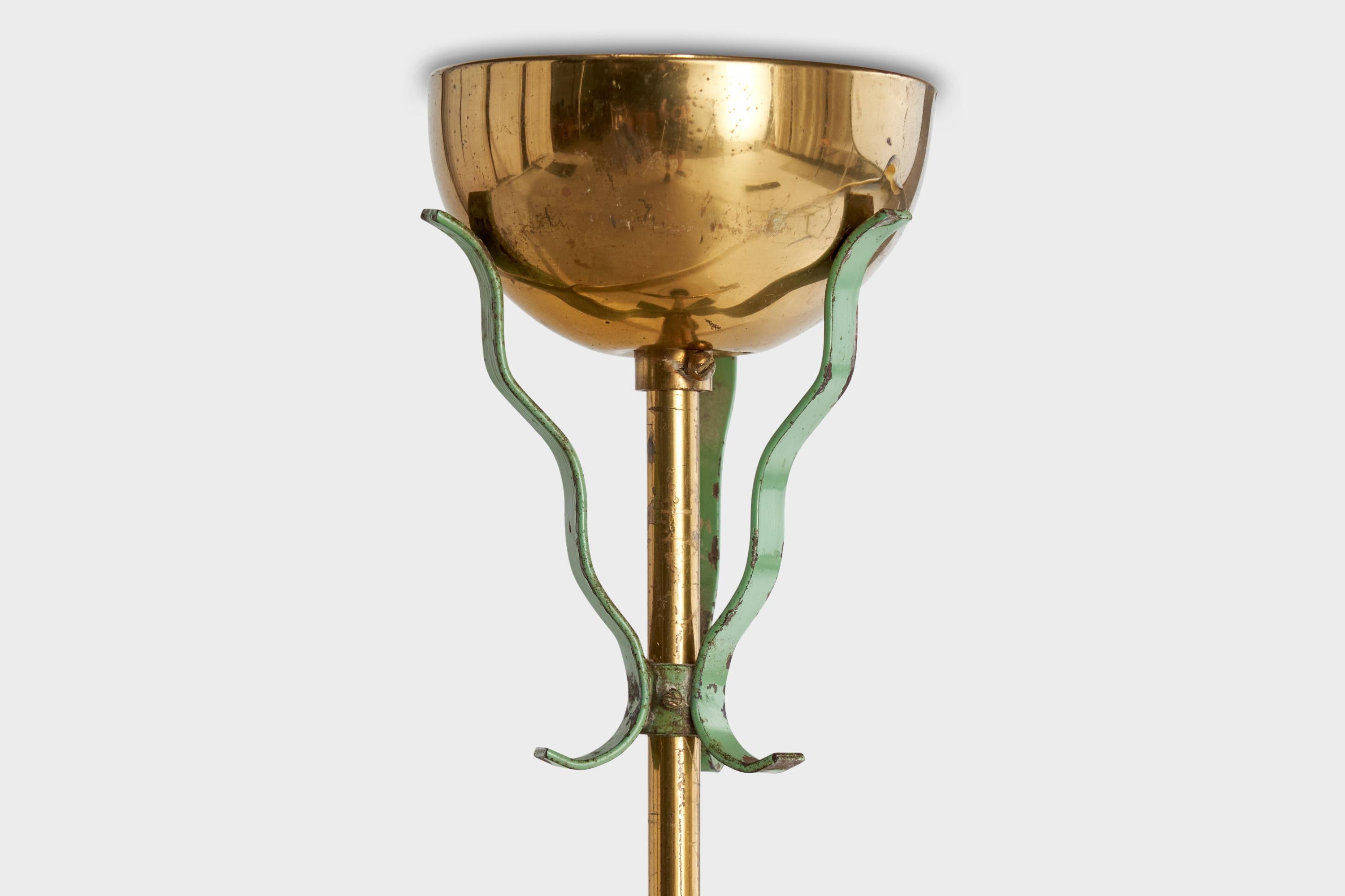 Swedish Designer, Pendant Light, Brass, Metal, Glass, Sweden, 1940s For Sale 4