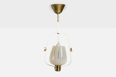 Swedish Designer, Pendant Light, Brass, Metal, Glass, Sweden, 1950s