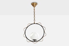 Swedish Designer, Pendant Light, Brass, Metal, Glass, Sweden, 1950s