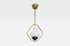 Swedish Designer, Pendant Light, Brass, Metal, Glass, Sweden, 1950s