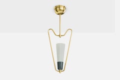 Swedish Designer, Pendant Light, Brass, Metal, Glass, Sweden, 1950s