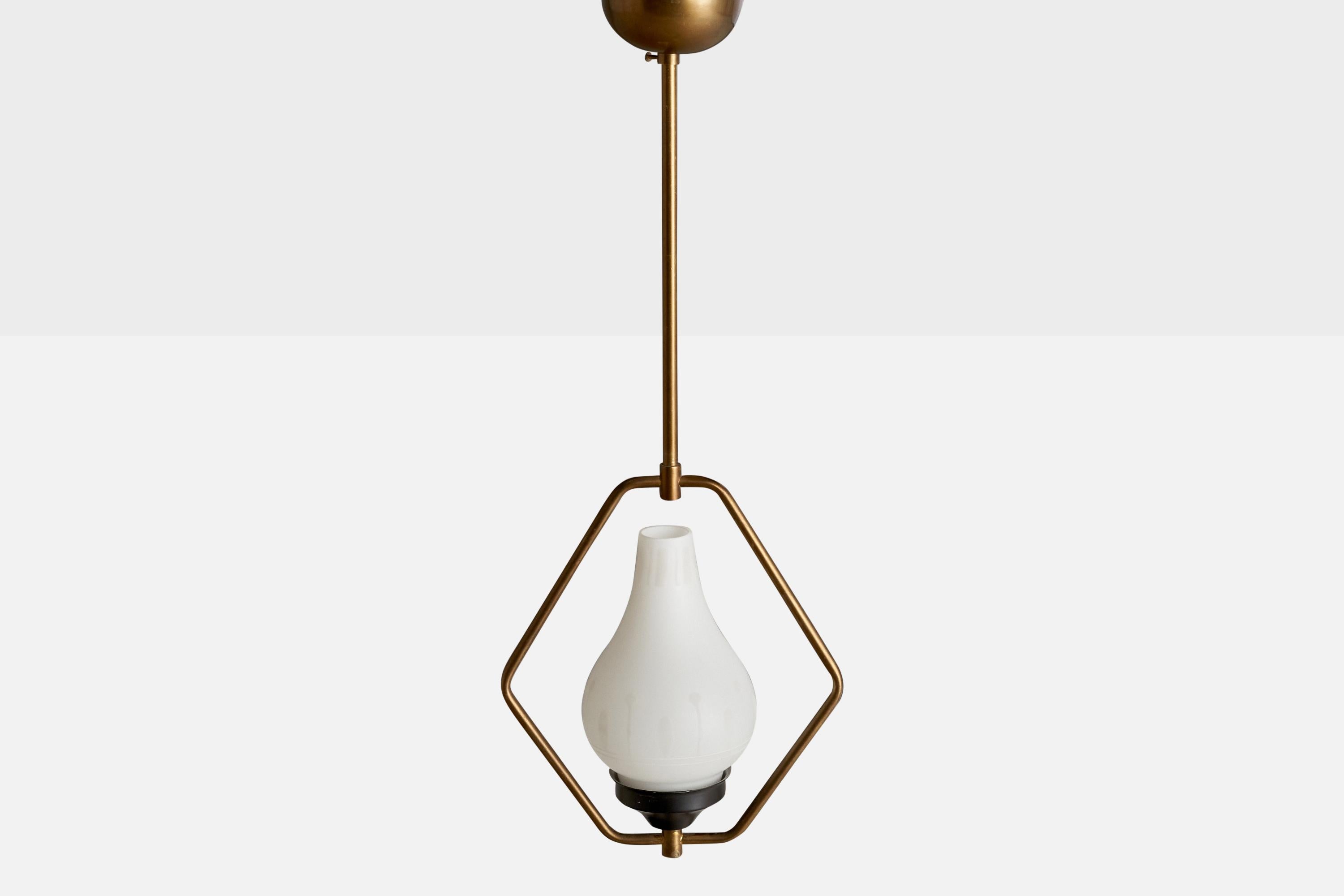 Swedish Designer, Pendant Light, Brass, Metal, Glass, Sweden, 1950s In Good Condition For Sale In High Point, NC