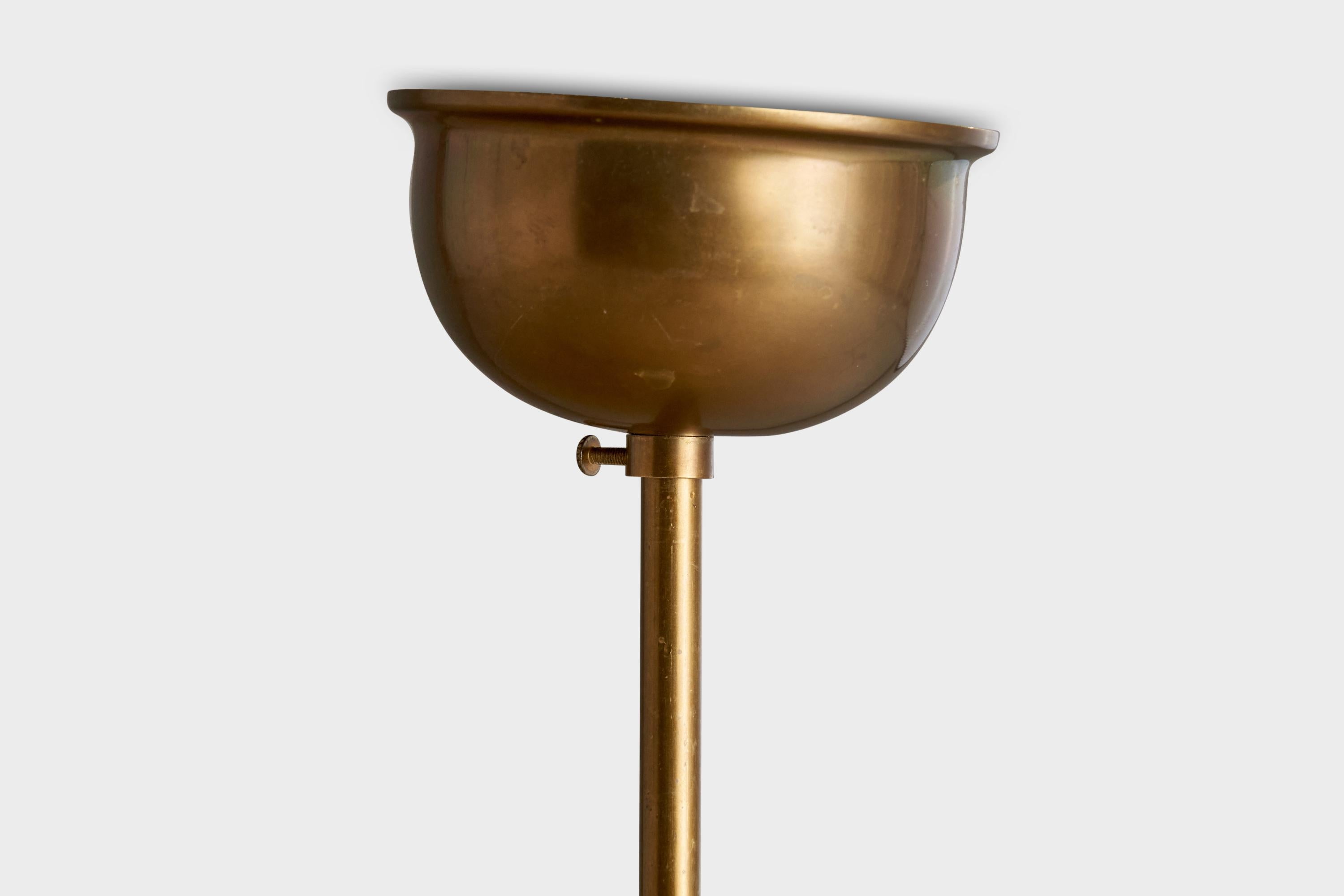 Swedish Designer, Pendant Light, Brass, Metal, Glass, Sweden, 1950s For Sale 1