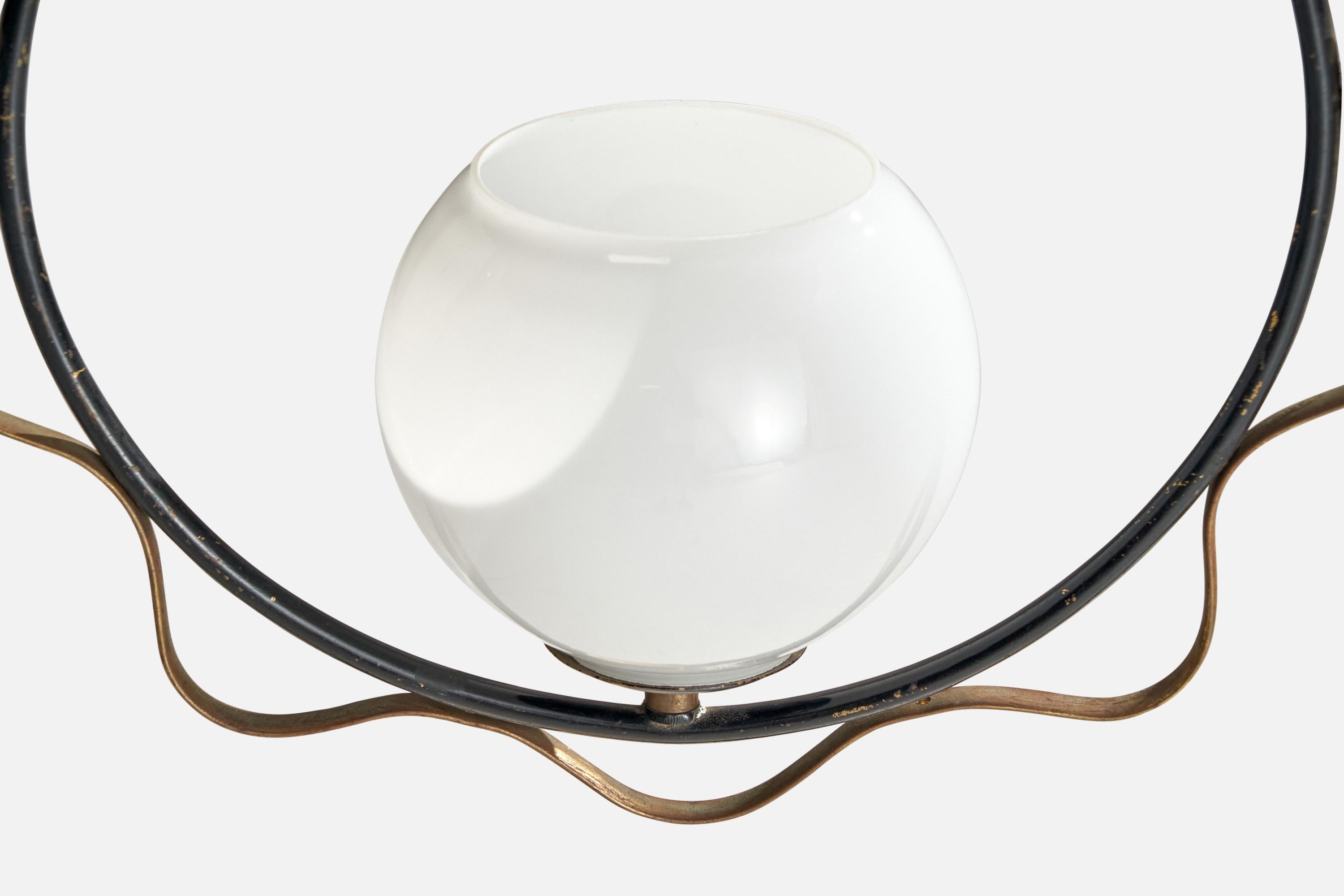 Swedish Designer, Pendant Light, Brass, Metal, Glass, Sweden, 1950s For Sale 2