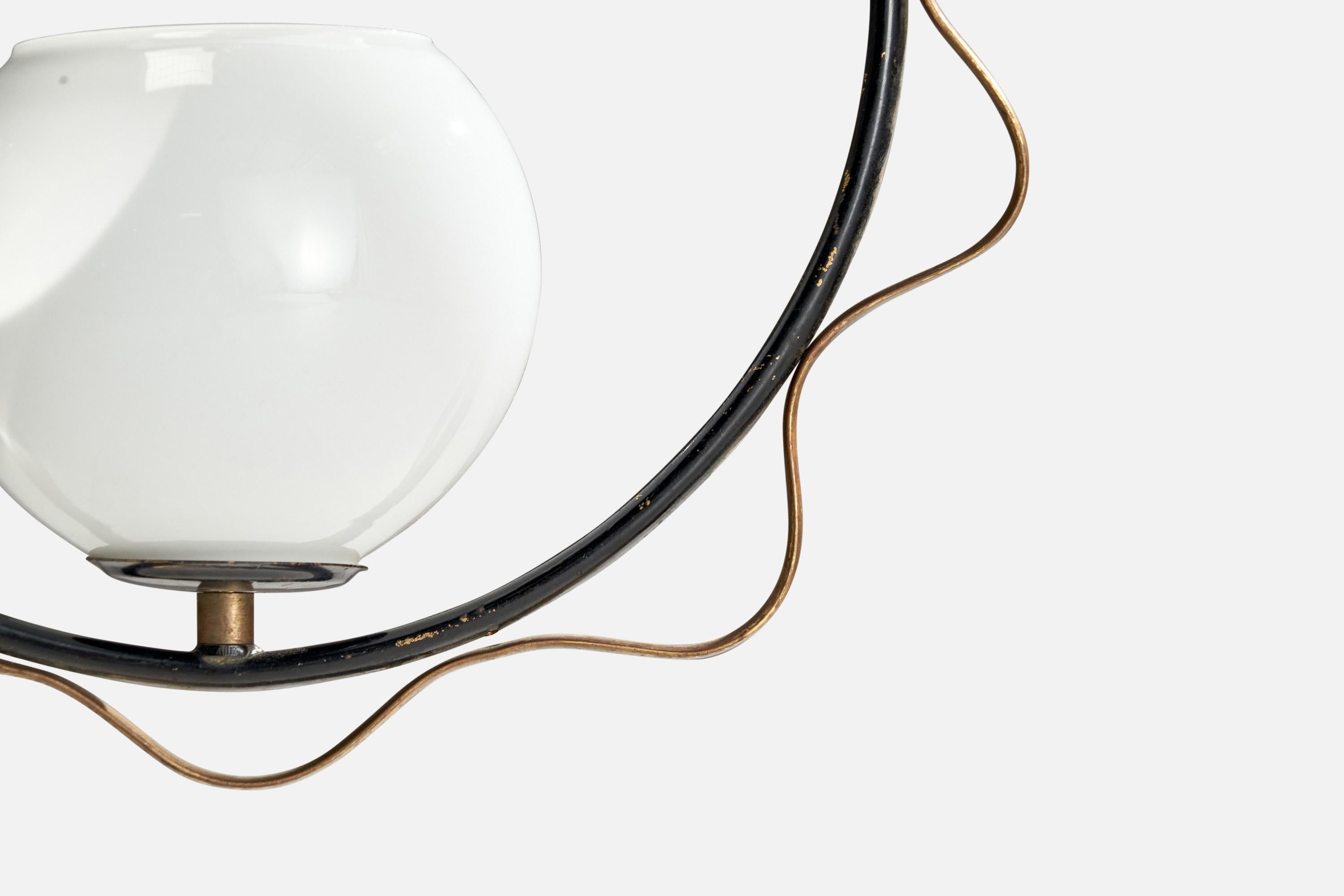 Swedish Designer, Pendant Light, Brass, Metal, Glass, Sweden, 1950s For Sale 3