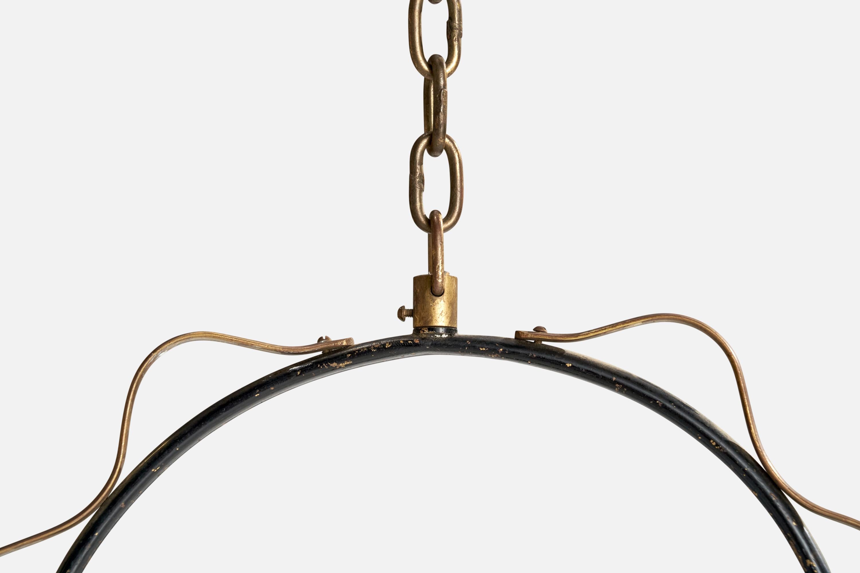 Swedish Designer, Pendant Light, Brass, Metal, Glass, Sweden, 1950s For Sale 4