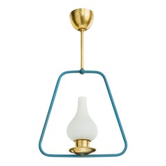 Swedish Designer, Pendant Light, Brass, Metal, Glass, Sweden, 1950s