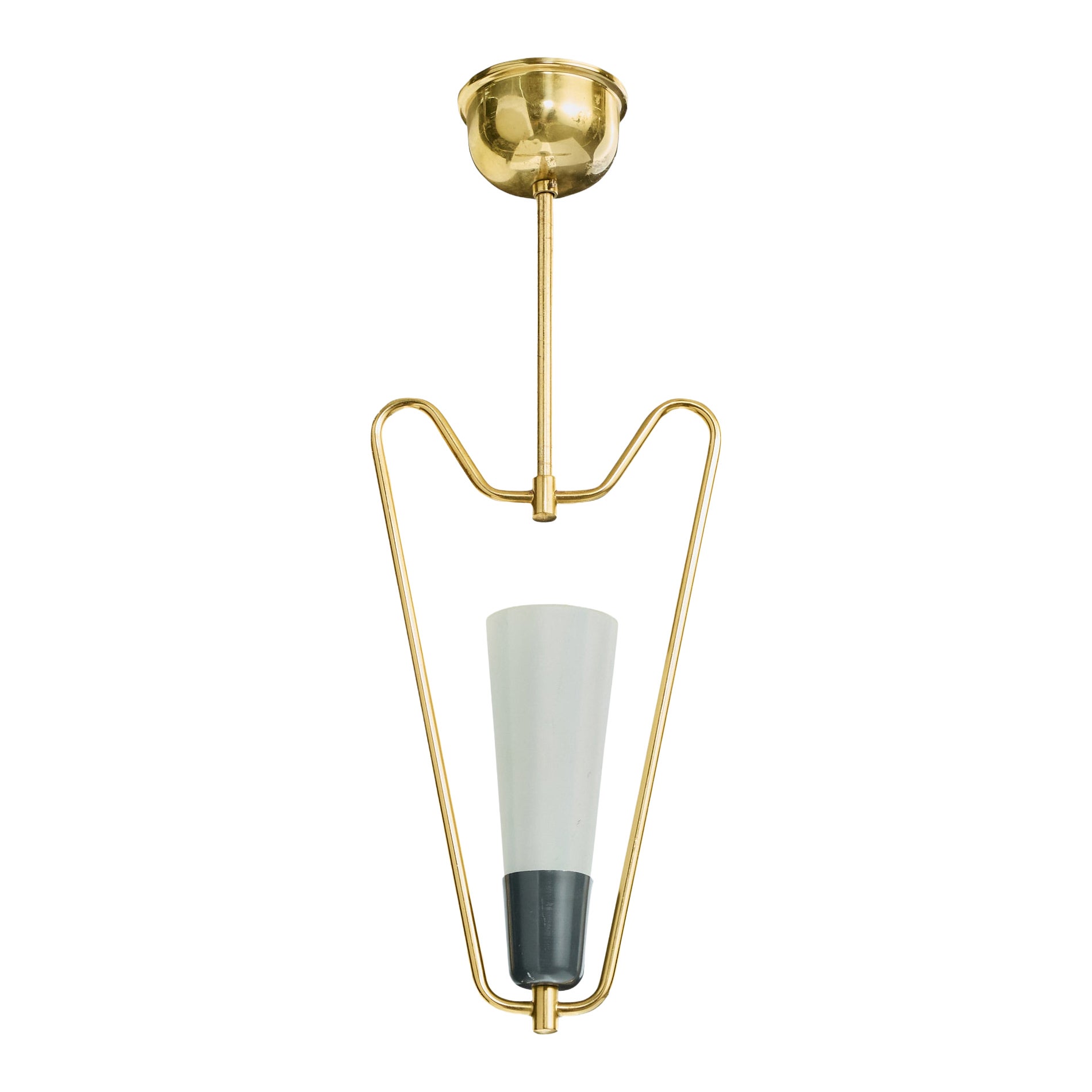 Swedish Designer, Pendant Light, Brass, Metal, Glass, Sweden, 1950s