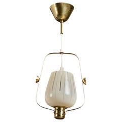 Swedish Designer, Pendant Light, Brass, Metal, Glass, Sweden, 1950s
