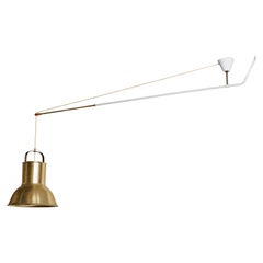 Swedish Designer, Pendant Light, Brass, Metal, Wood, Sweden, 1950s