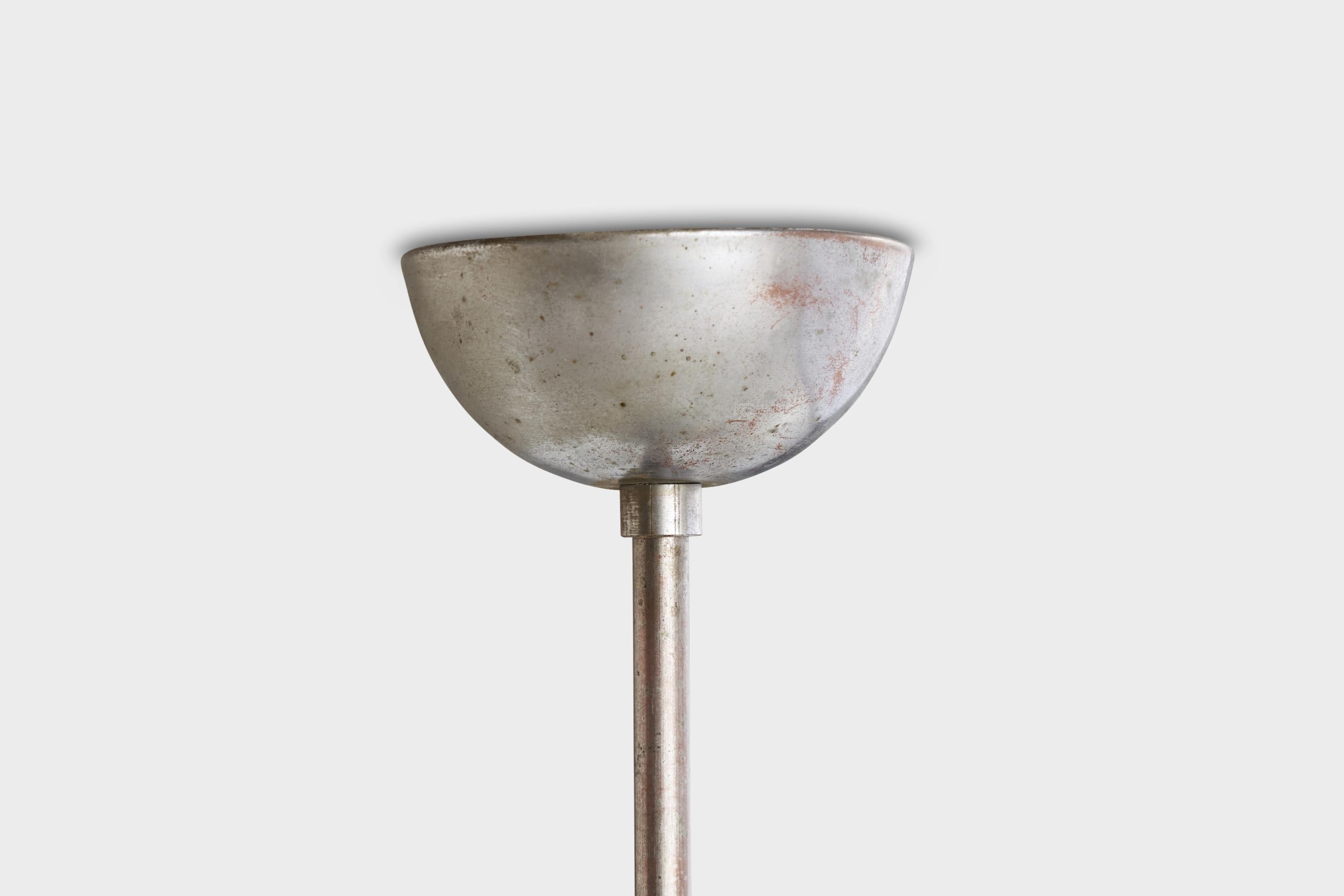 Swedish Designer, Pendant Light, Brass, Nickel, Glass, Sweden, 1930s 1
