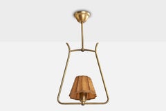 Swedish Designer, Pendant Light, Brass, Parchment Paper, Sweden, 1940s