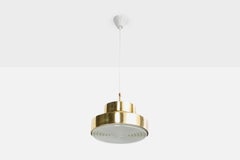 Swedish Designer, Pendant Light, Brass, Plastic, Sweden, 1970s