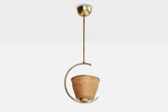 Swedish Designer, Pendant Light, Brass, Rattan, Sweden, 1950s