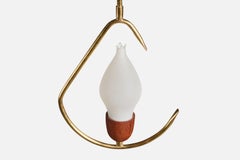 Lampada a sospensione di design svedese, ottone, teak, vetro, Svezia, anni '50