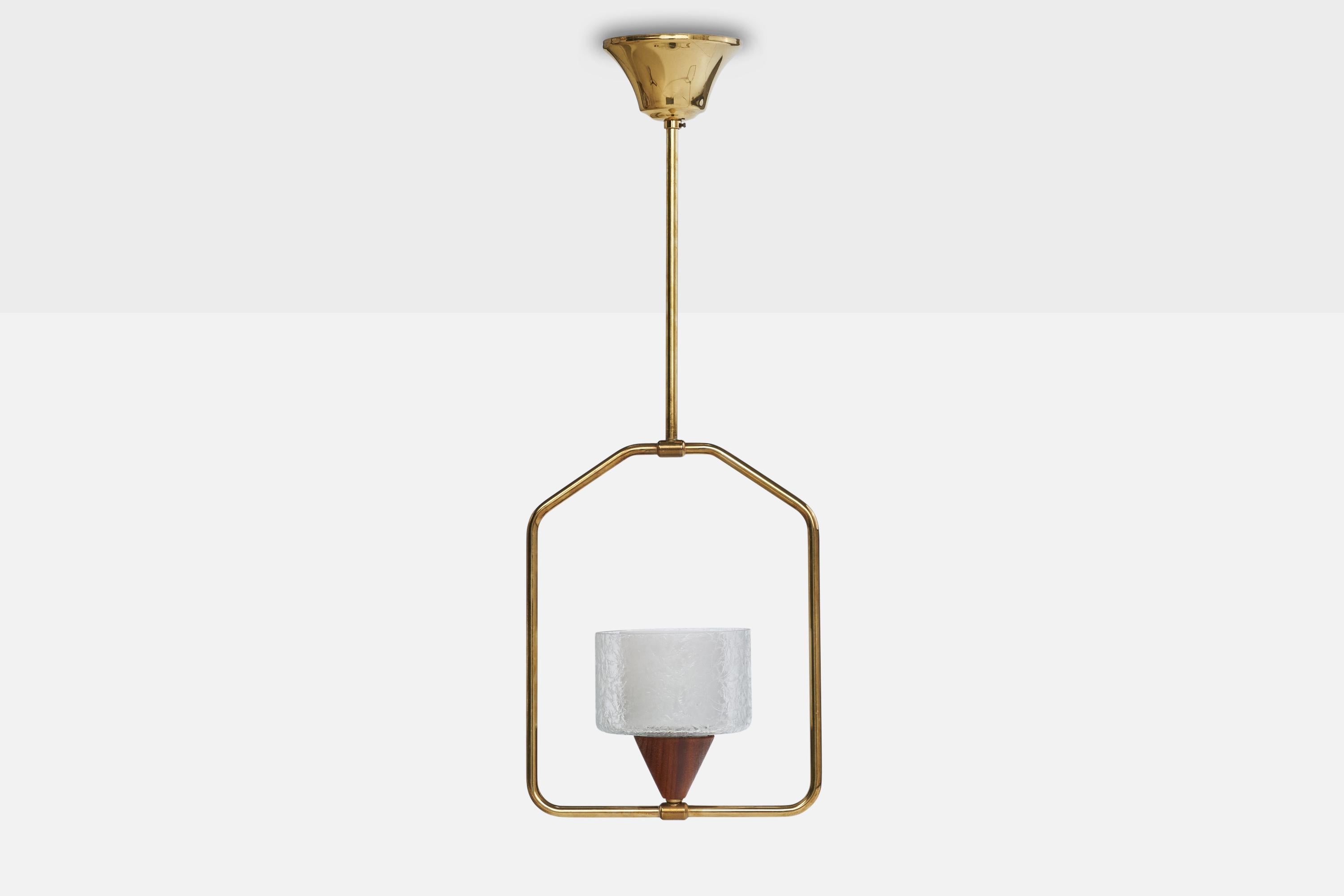 Scandinavo moderno Lampada a sospensione di design svedese, ottone, teak, vetro, Svezia, anni '50 in vendita