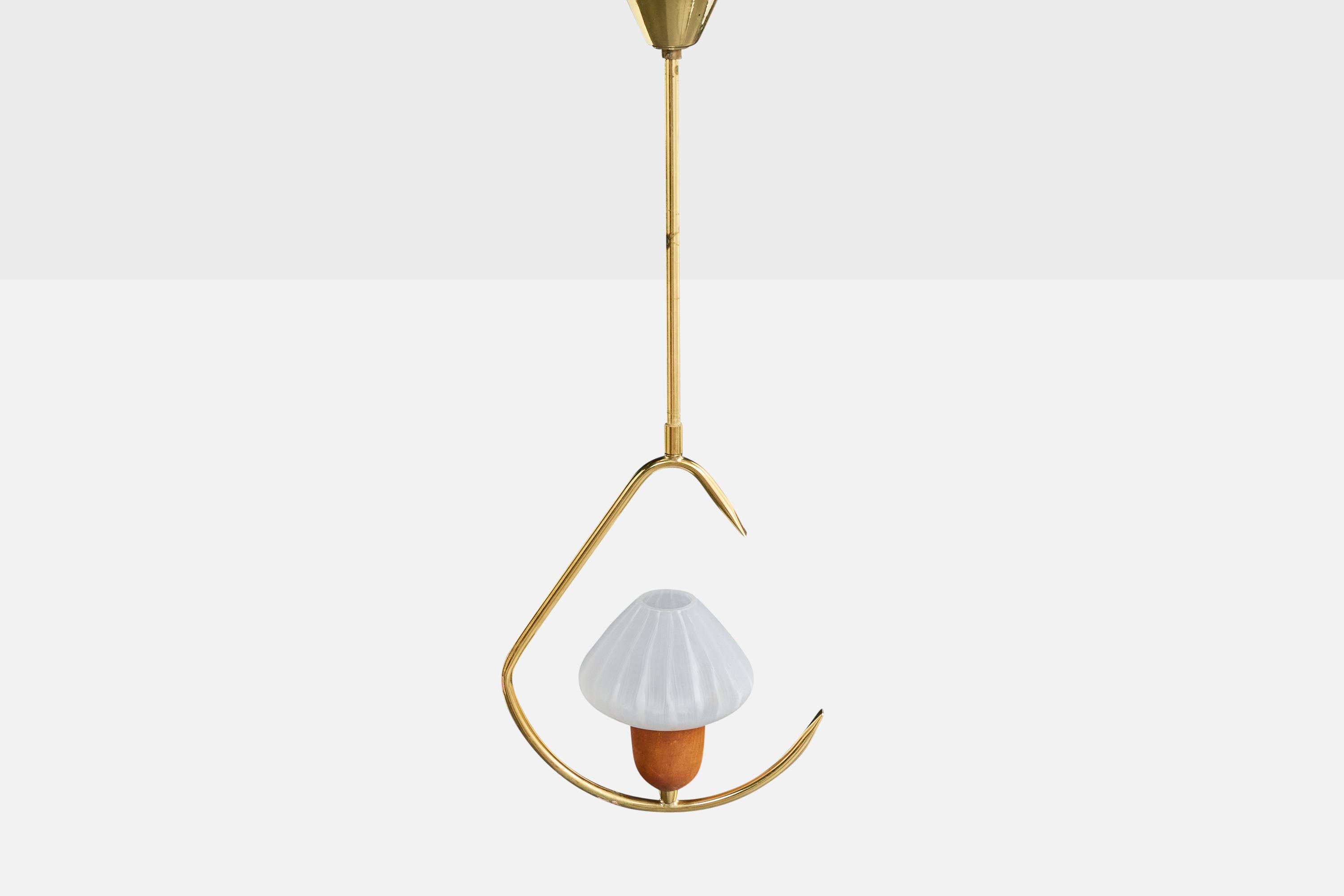 Suédois Design/One, Design-Light, laiton, teck, verre, Suède, années 1950 en vente