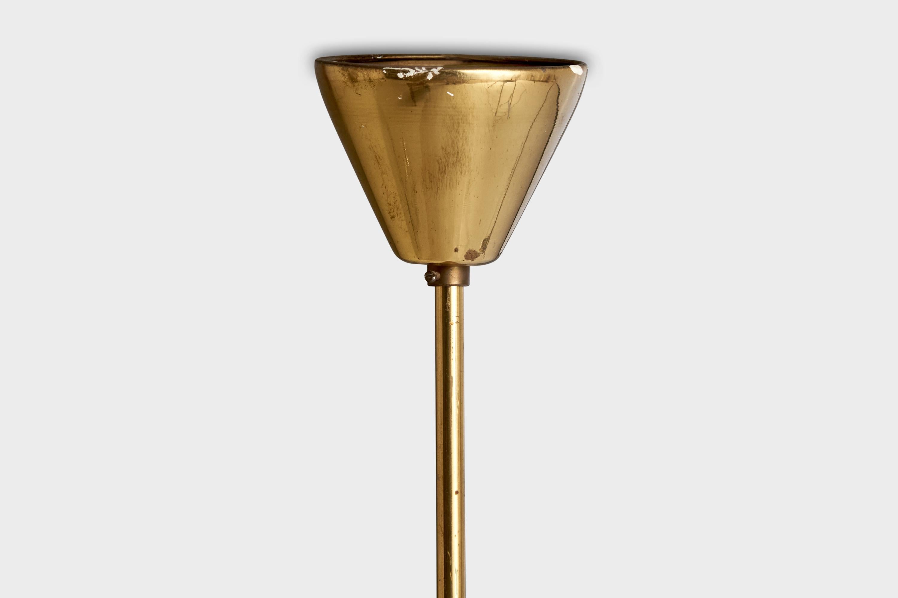 Swedish Designer, Pendant Light, Brass, Teak, Glass, Sweden, 1950s For Sale 1