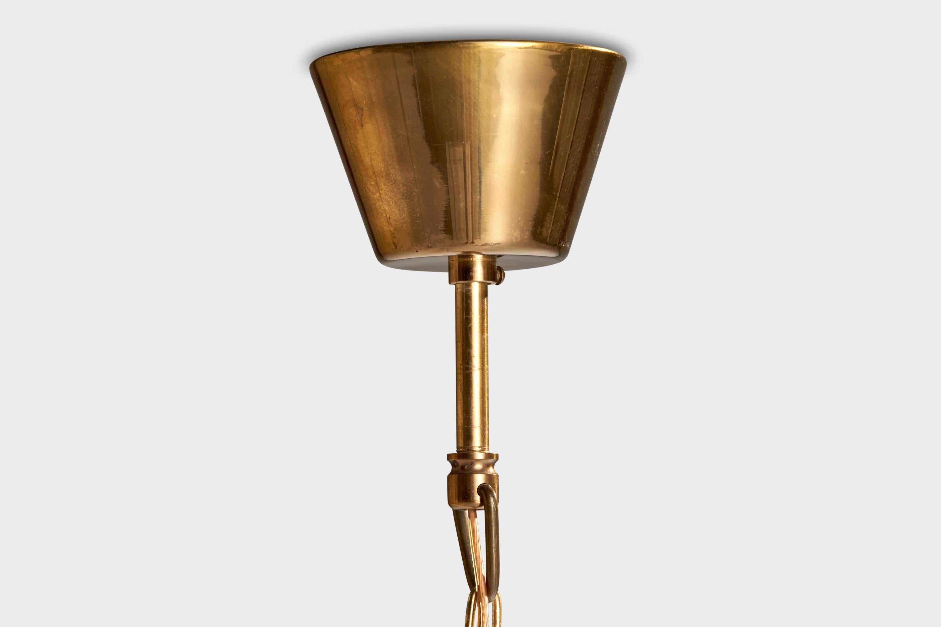 Swedish Designer, Pendant Light, Brass, Teak, Glass, Sweden, 1950s For Sale 3