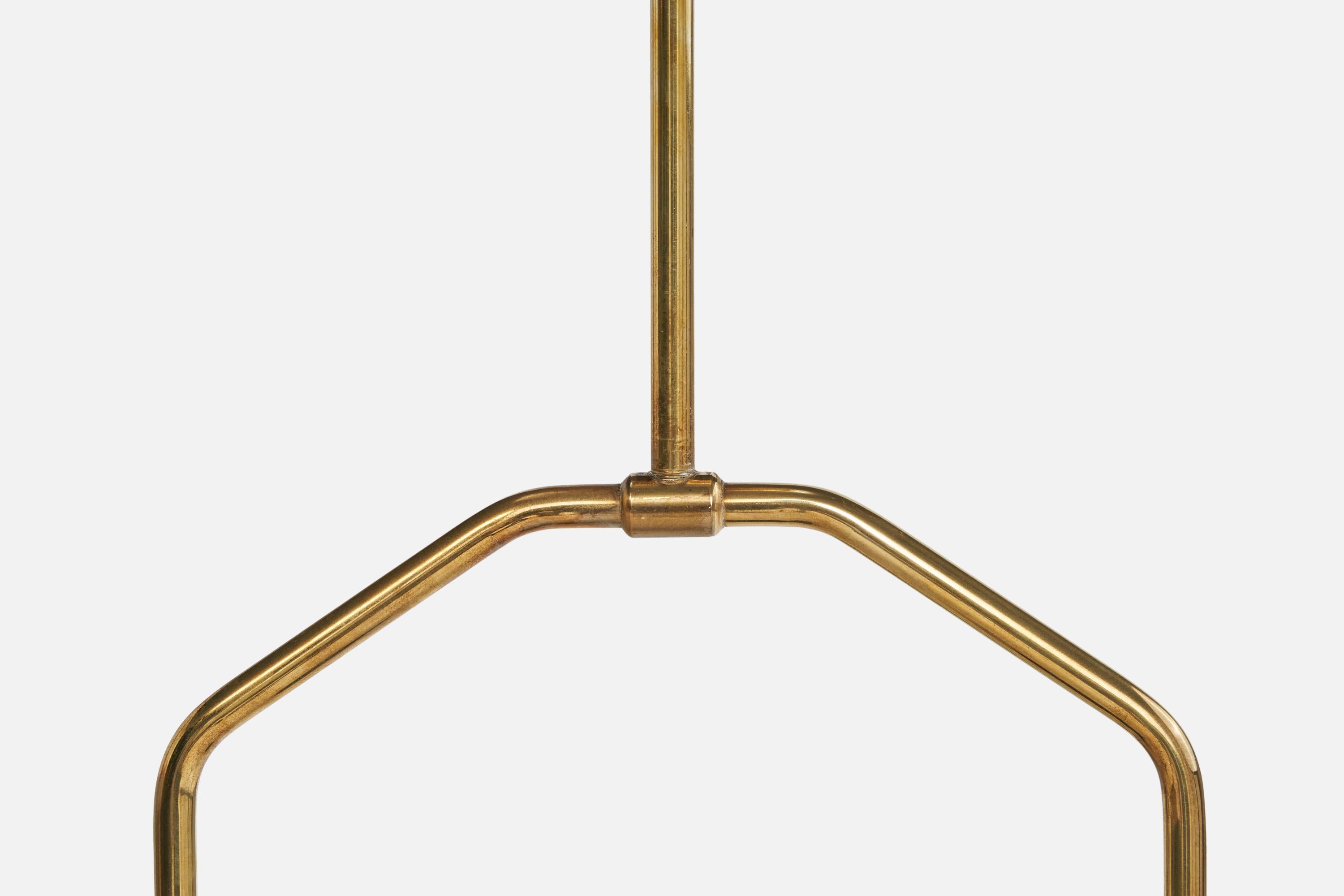 Lampada a sospensione di design svedese, ottone, teak, vetro, Svezia, anni '50 in vendita 1