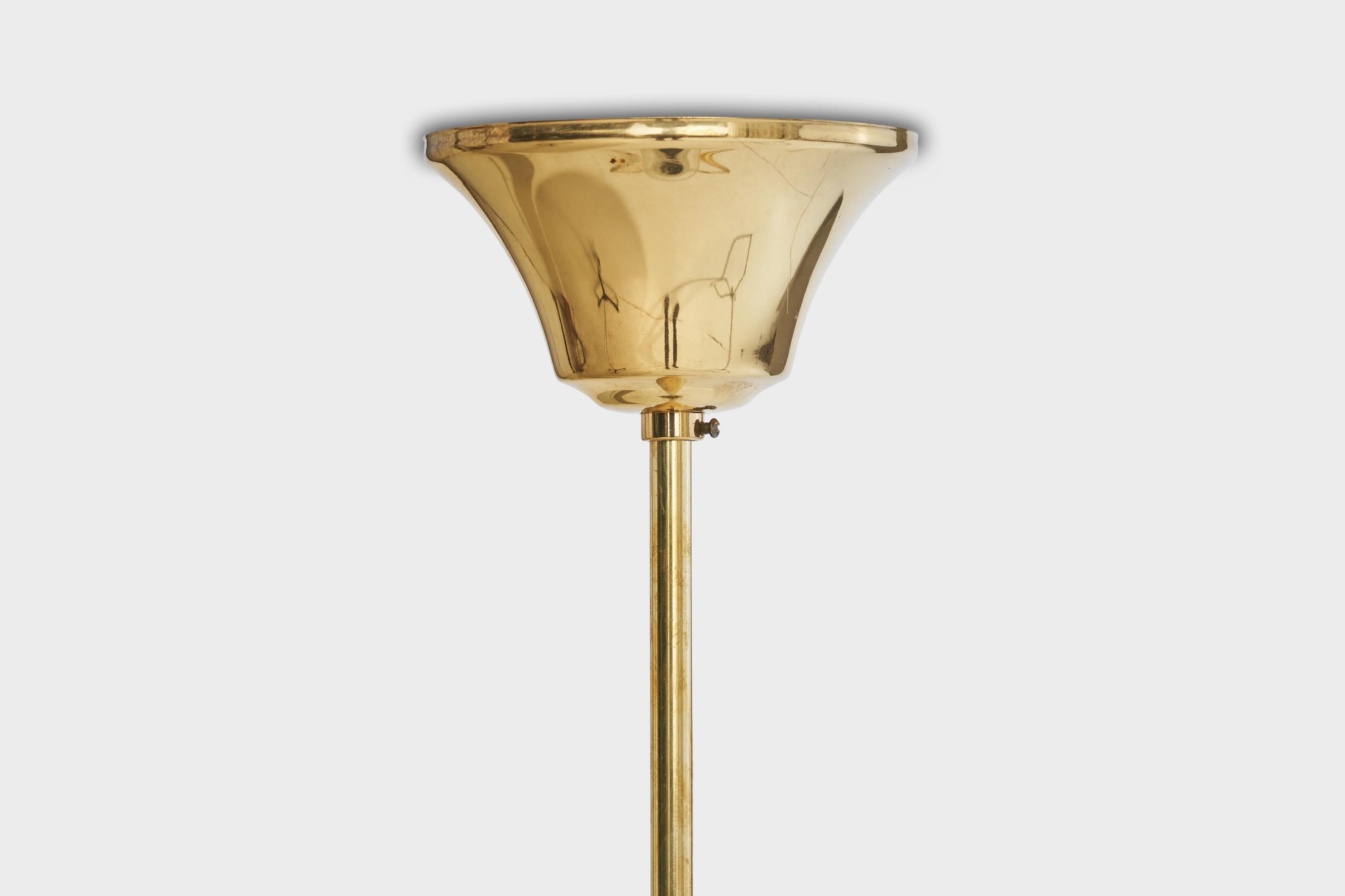Lampada a sospensione di design svedese, ottone, teak, vetro, Svezia, anni '50 in vendita 2
