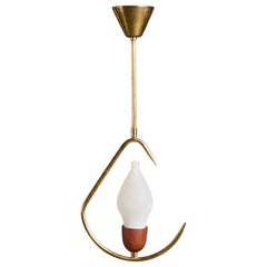 Lampada a sospensione di design svedese, ottone, teak, vetro, Svezia, anni '50