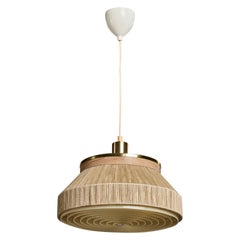 Schwedischer Designer, Pendelleuchte, Messing, Holz, Stoff, Acryl, Schweden, 1970er Jahre