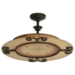 Swedish Designer, Pendant Light, Cast Iron, Glass, Paper, Sweden, 1930s