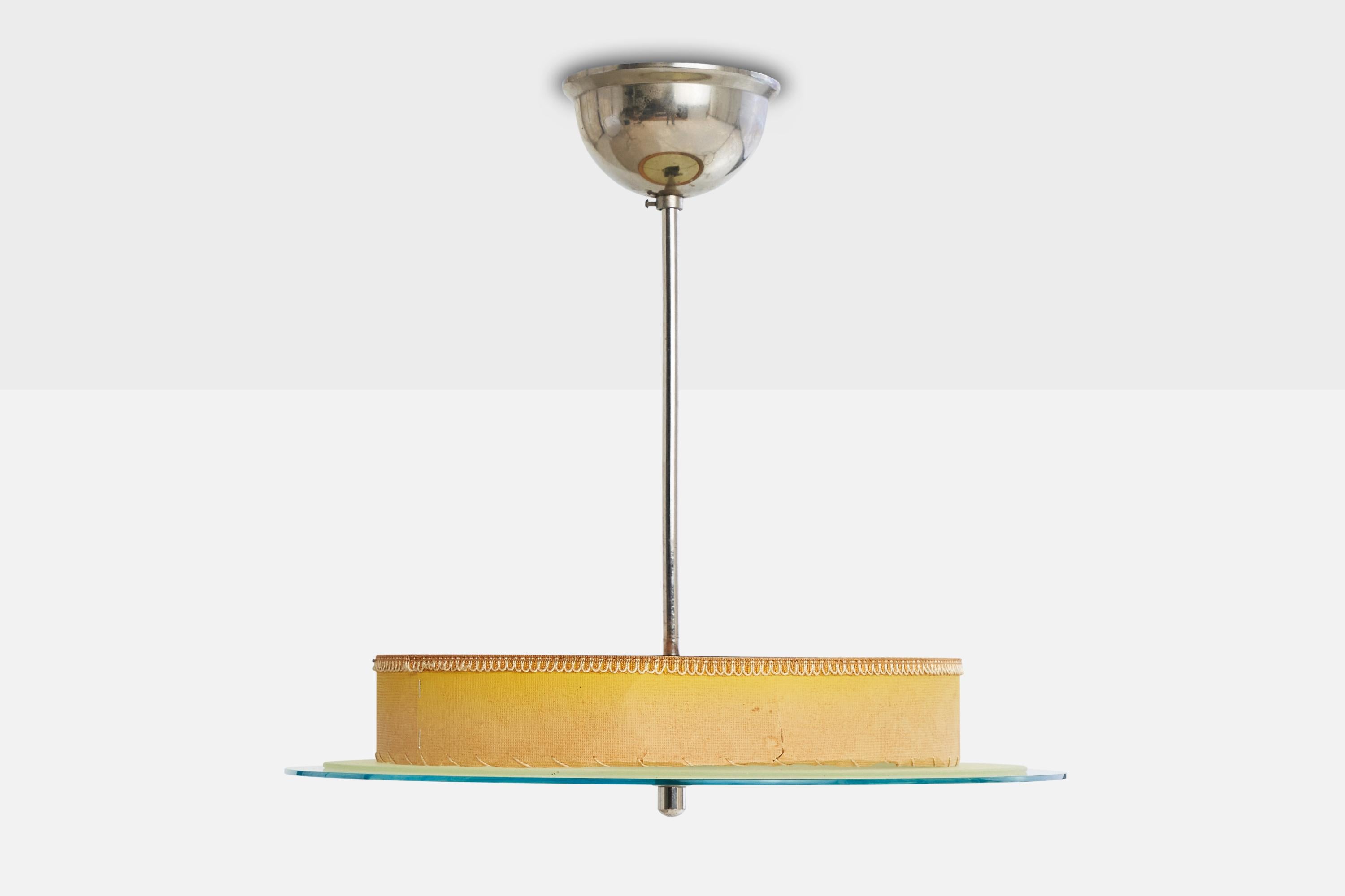 Scandinavo moderno Designer svedese, lampada a sospensione, cromo, vetro, pergamena, Svezia, anni '30 in vendita