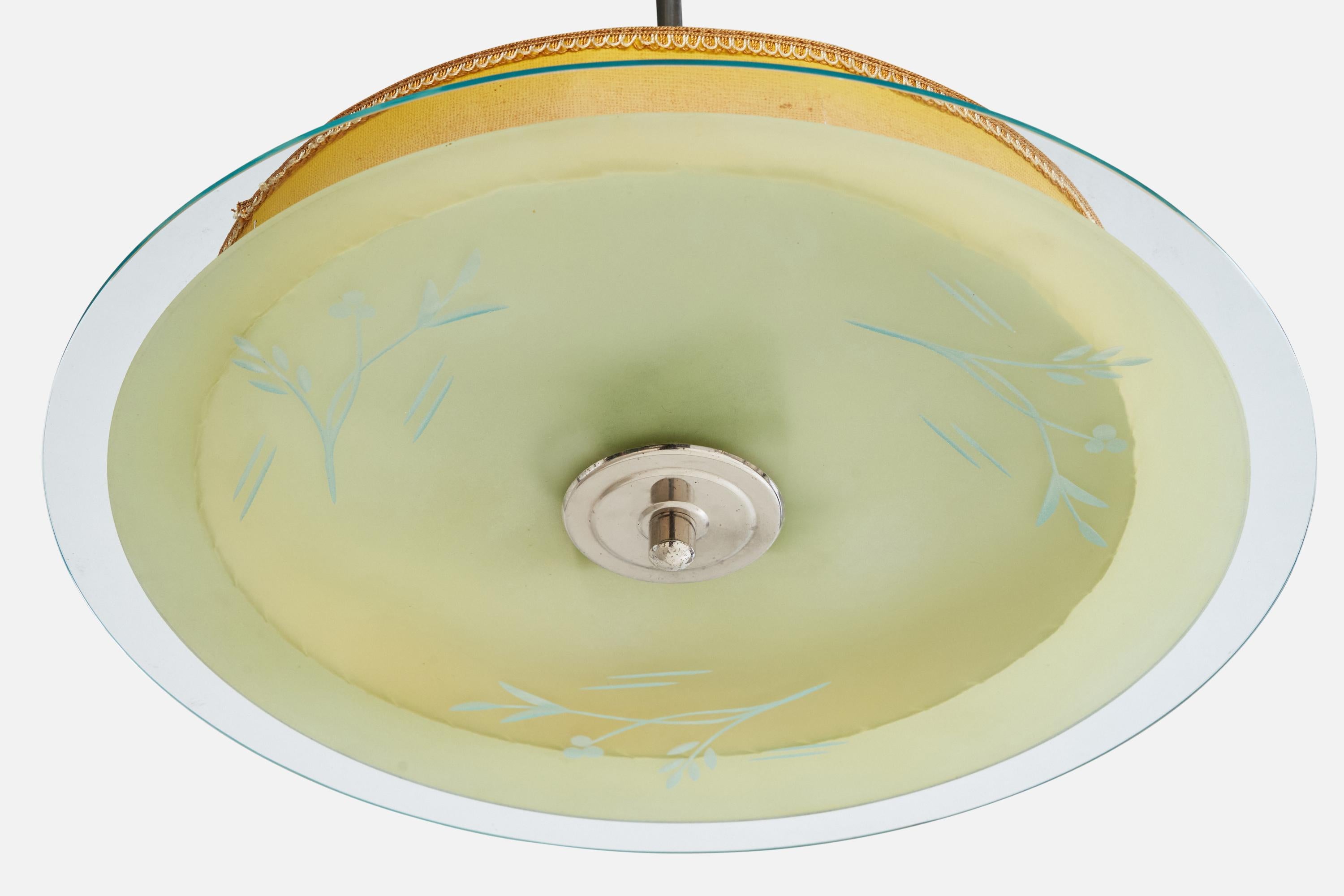 Svedese Designer svedese, lampada a sospensione, cromo, vetro, pergamena, Svezia, anni '30 in vendita