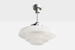 Swedish Designer, Pendant Light, Chrome, Glass, Sweden, 1930s