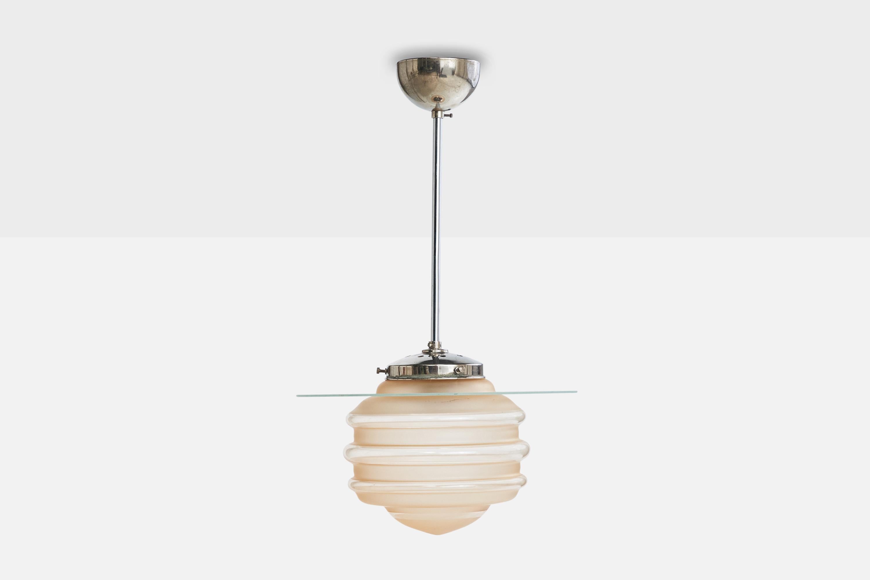 Scandinavo moderno Designer svedese, lampada a sospensione, cromo, vetro, Svezia, anni '30 in vendita