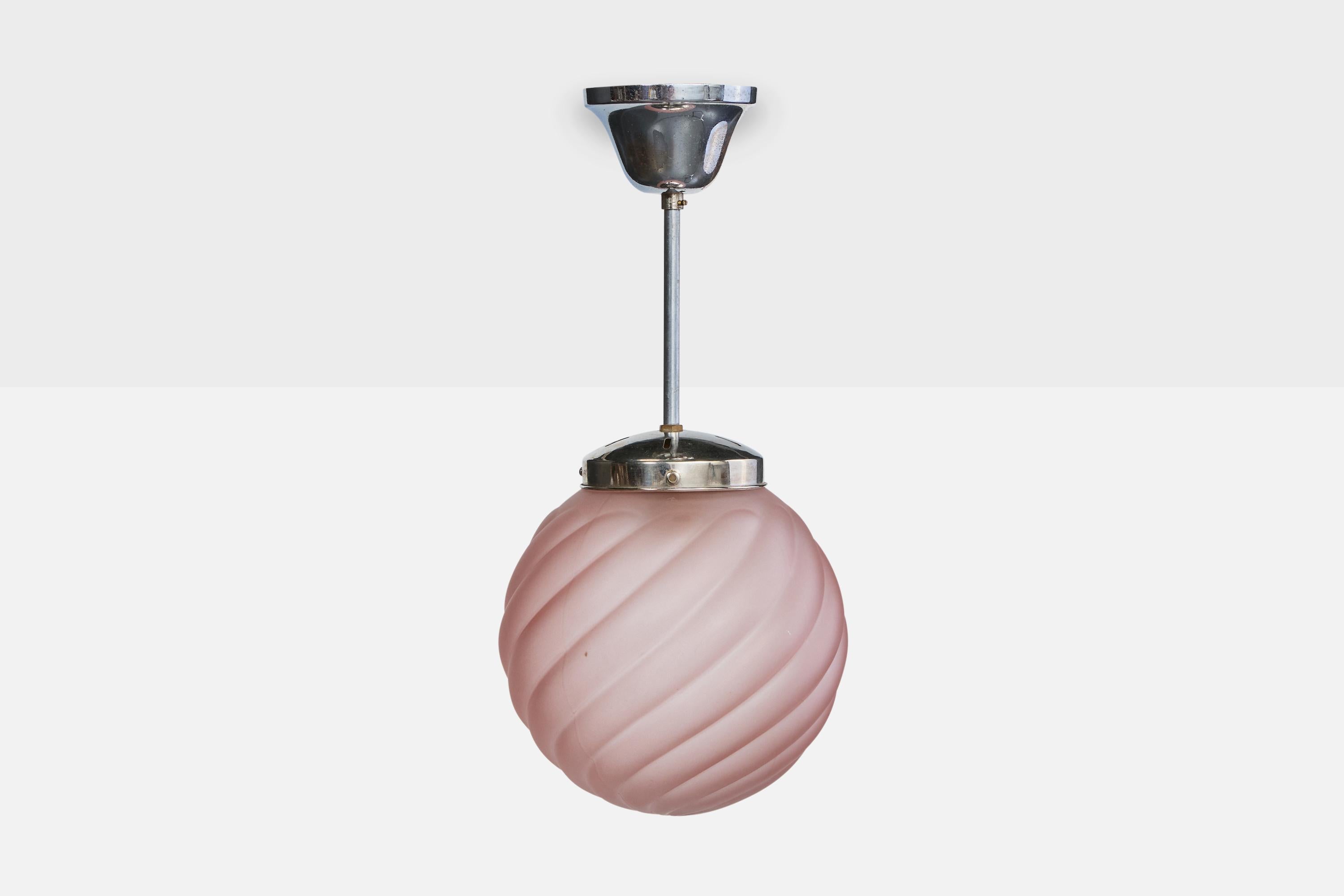 Scandinavo moderno Designer svedese, lampada a sospensione, cromo, vetro, Svezia, anni '30 in vendita