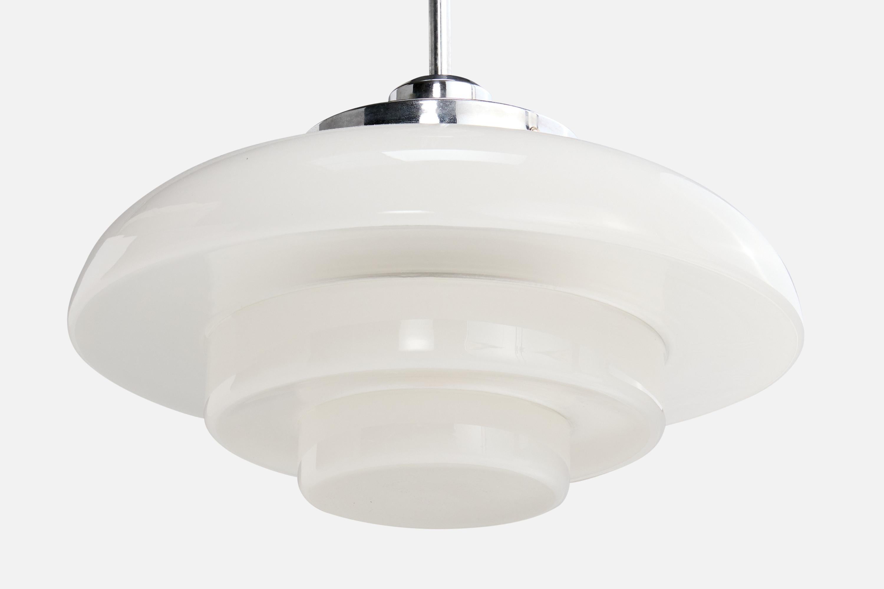 Diseñador sueco, lámpara colgante, cromo, cristal, Suecia, años 30 en Bueno estado para la venta en High Point, NC
