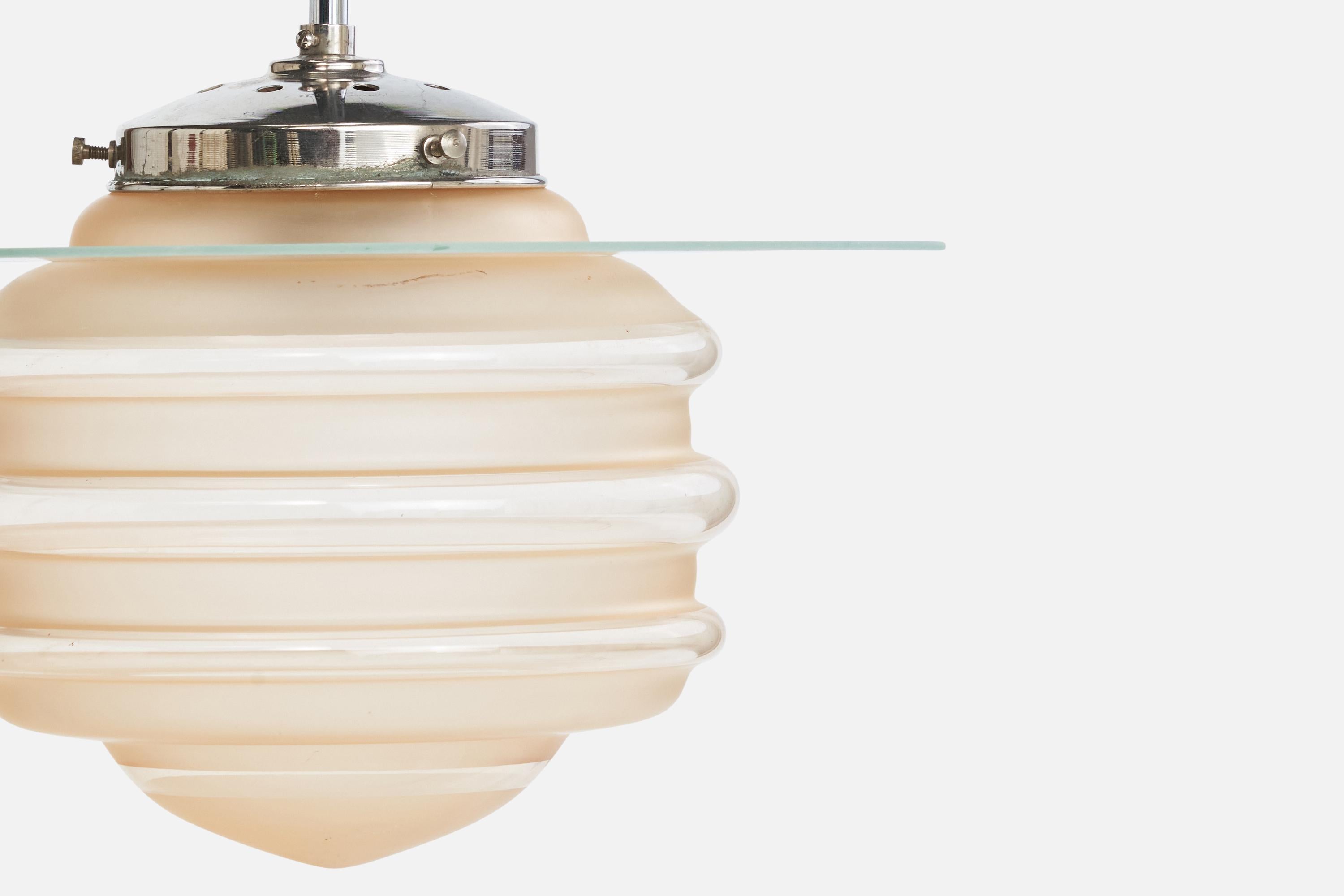 Metà XX secolo Designer svedese, lampada a sospensione, cromo, vetro, Svezia, anni '30 in vendita