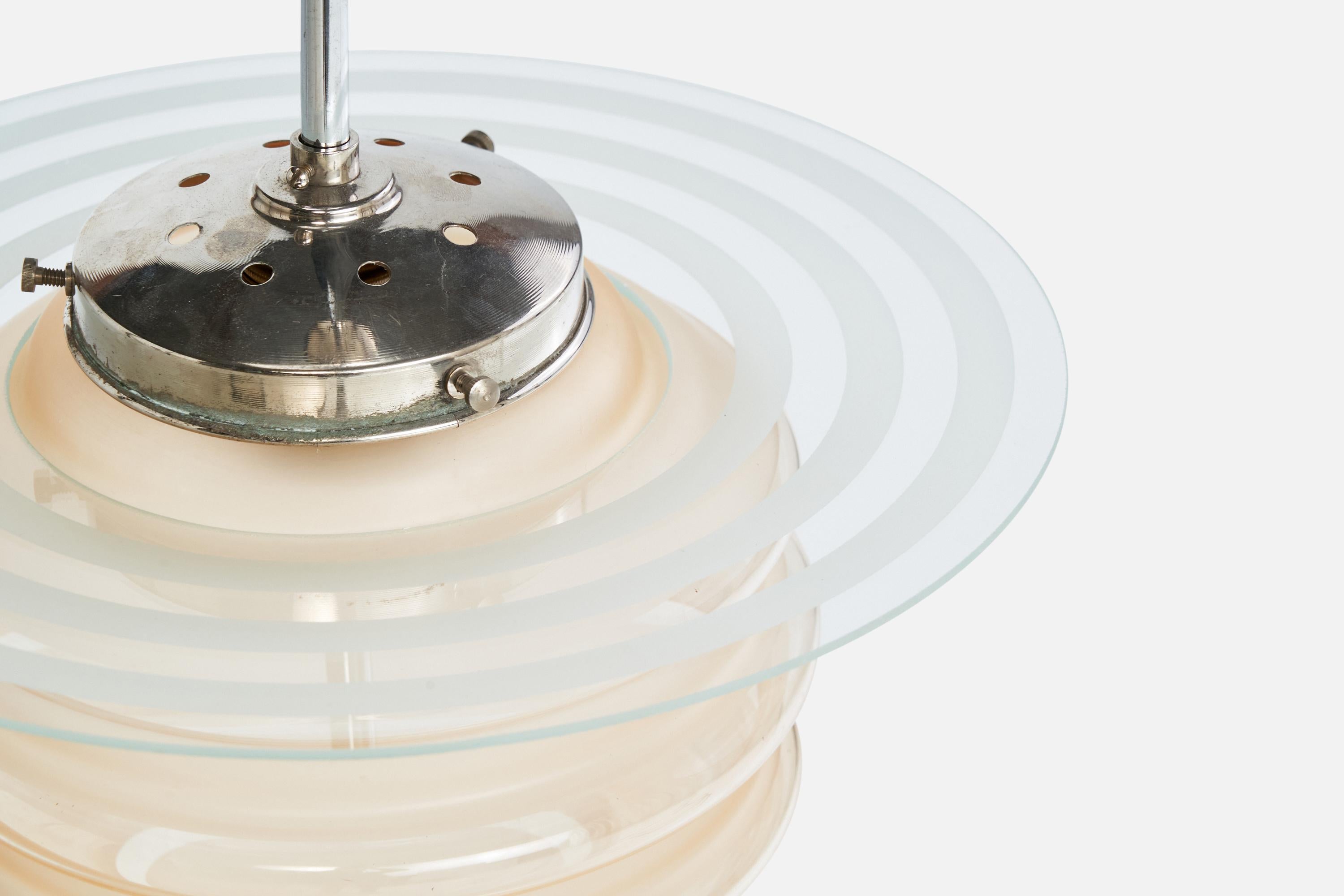 Vetro Designer svedese, lampada a sospensione, cromo, vetro, Svezia, anni '30 in vendita