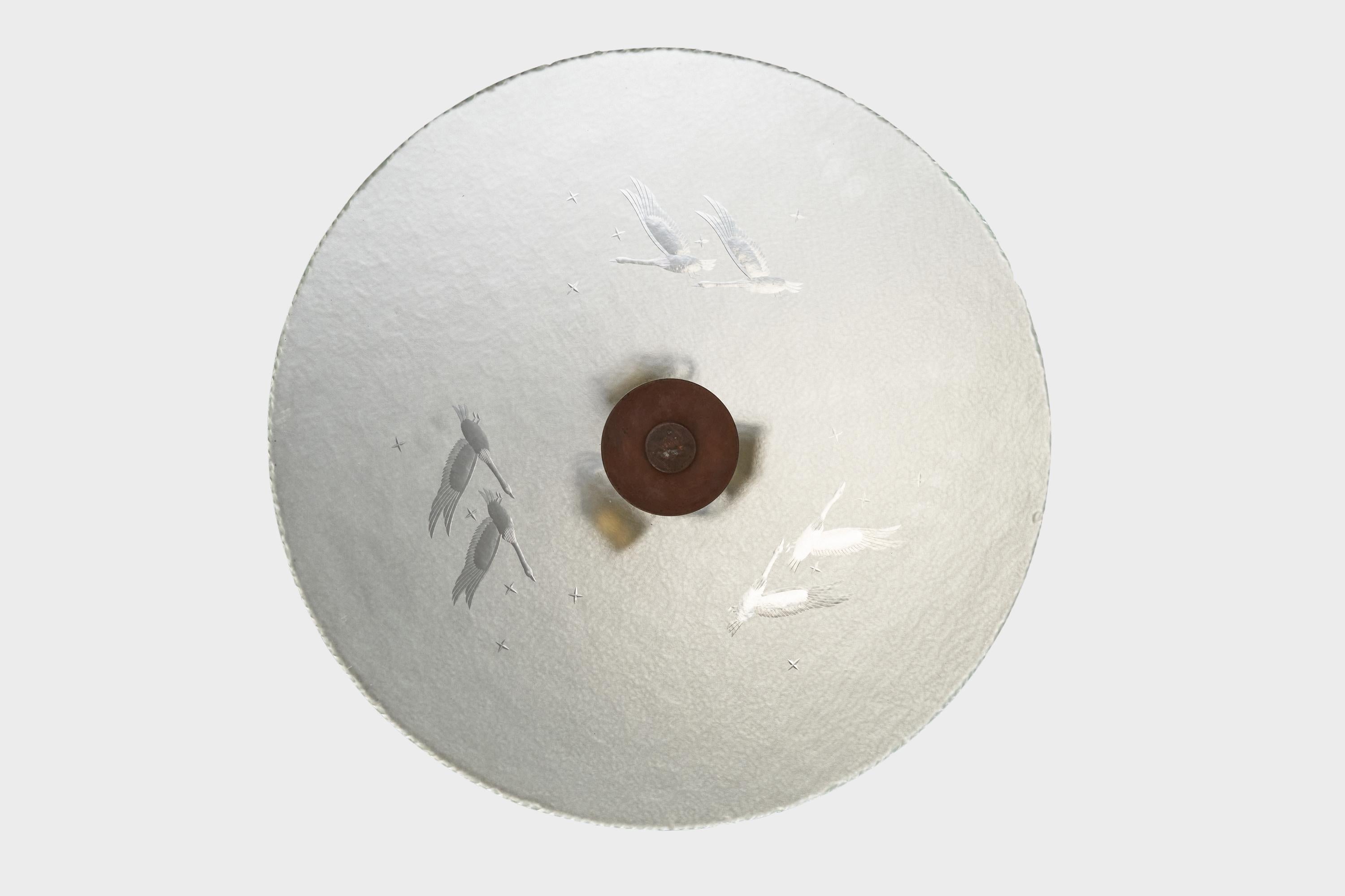 Lampada a sospensione in rame e vetro acidato progettata e prodotta in Svezia, negli anni '30.

Dimensioni del baldacchino (pollici): 4,63