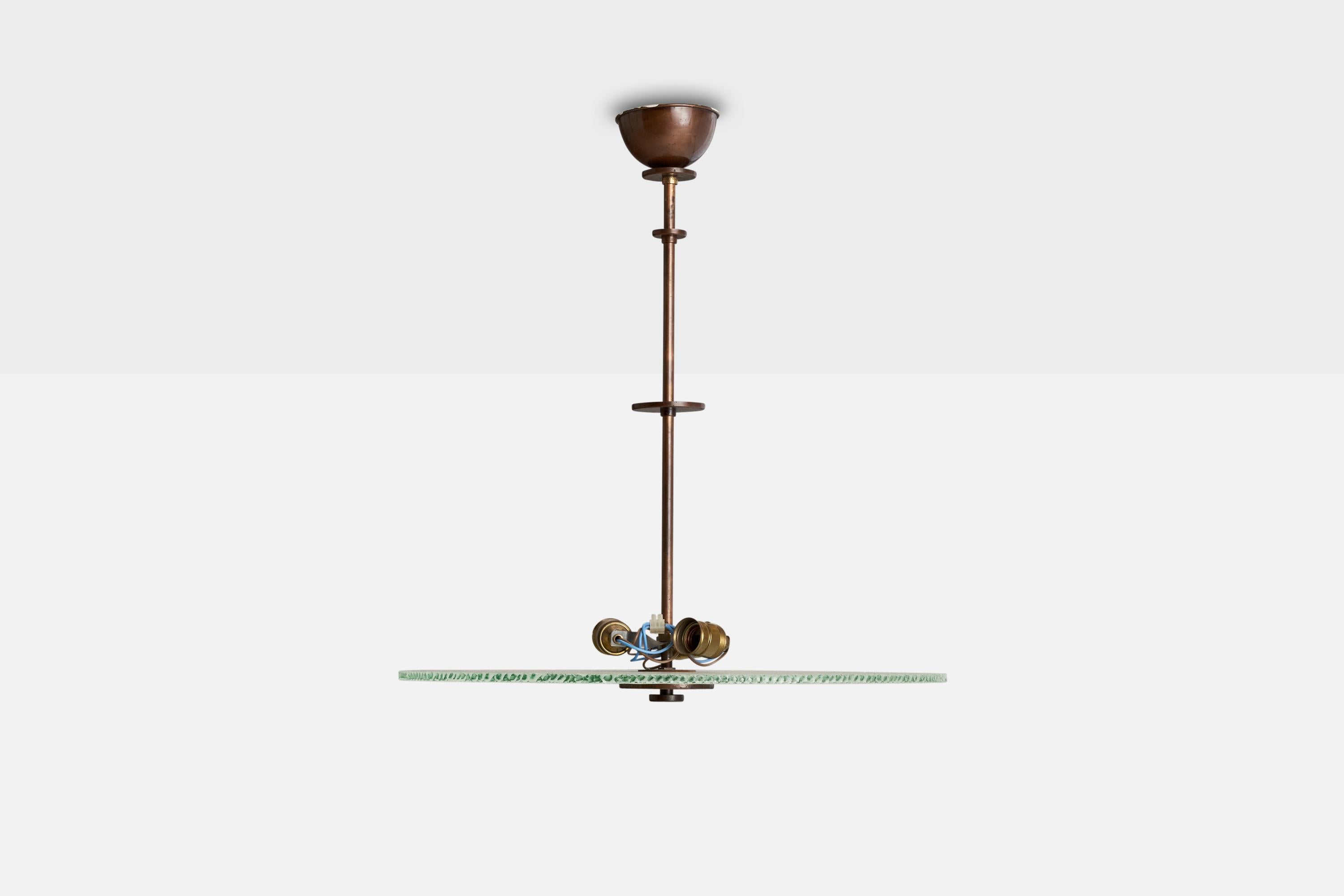 Scandinavo moderno Designer svedese, lampada a sospensione, rame, vetro, Svezia, anni '30 in vendita