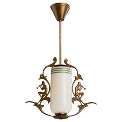 Swedish Designer, Pendant Light, Copper, Glass, Sweden, 1930s