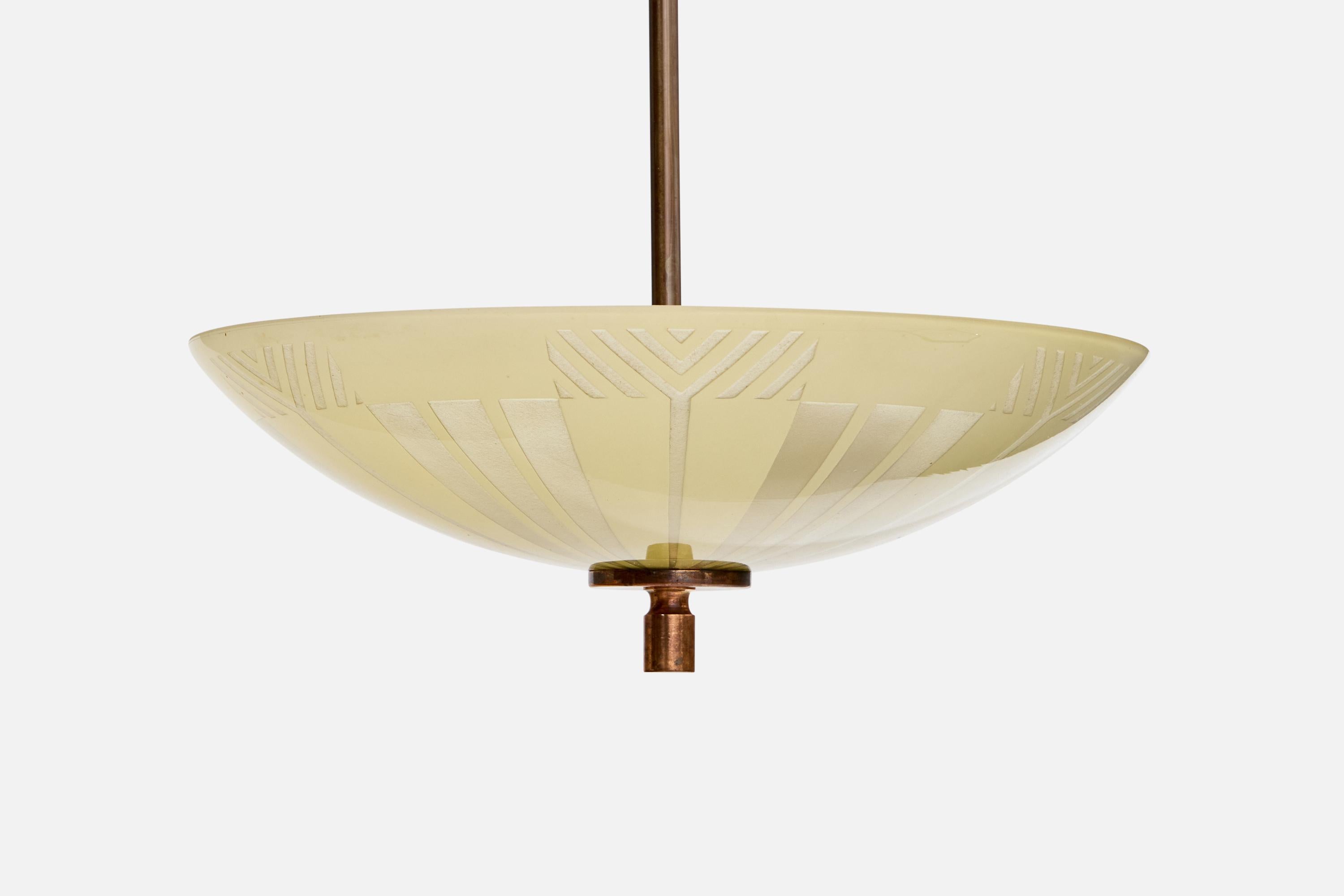 Designer svedese, lampada a sospensione, rame, vetro, Svezia, anni '1940 In condizioni buone in vendita a High Point, NC
