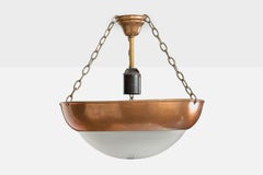 Swedish Designer, Pendant Light, Copper, Metal, Glass, Sweden, 1940s