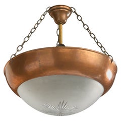 Swedish Designer, Pendant Light, Copper, Metal, Glass, Sweden, 1940s