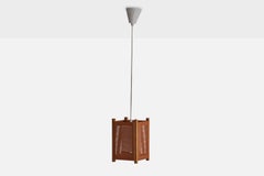 Lampada a sospensione di design svedese, rame, quercia, vetro, Svezia, anni '50