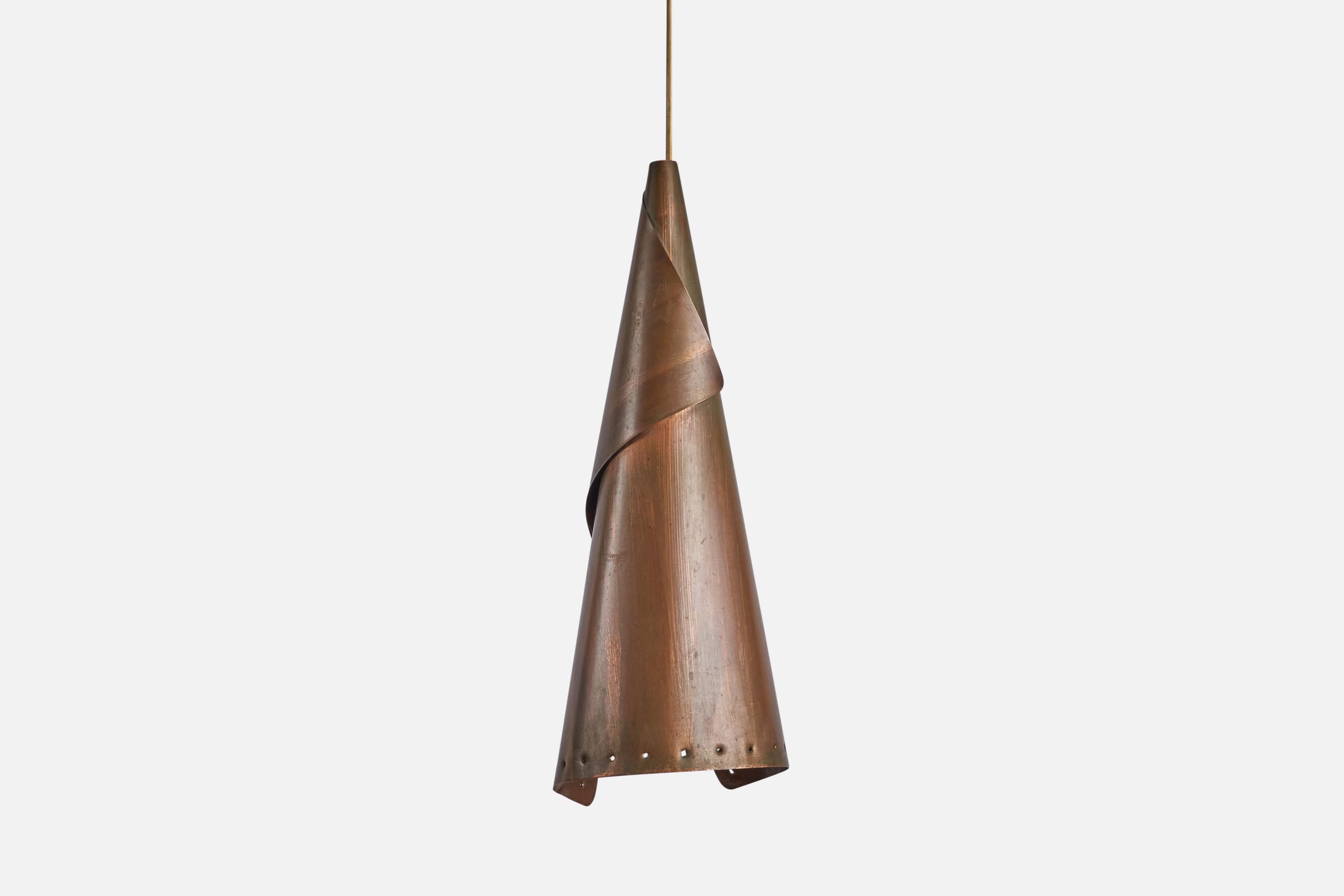 Mid-Century Modern Swedish Designer, Pendant Light, Copper, Sweden, 1960s For Sale