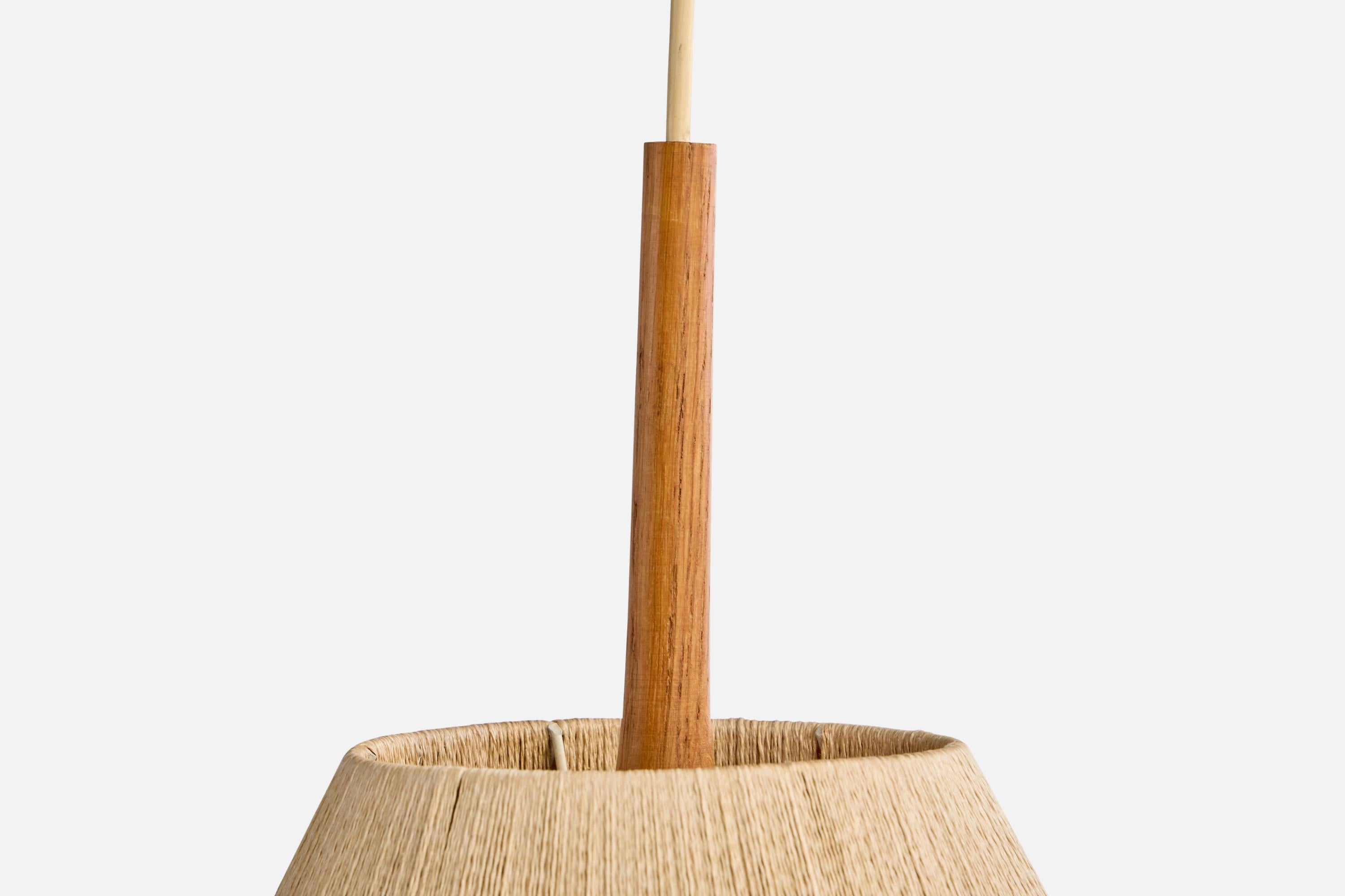 Swedish Designer, Pendant Light, Cord, Teak, Sweden, 1960s For Sale 5