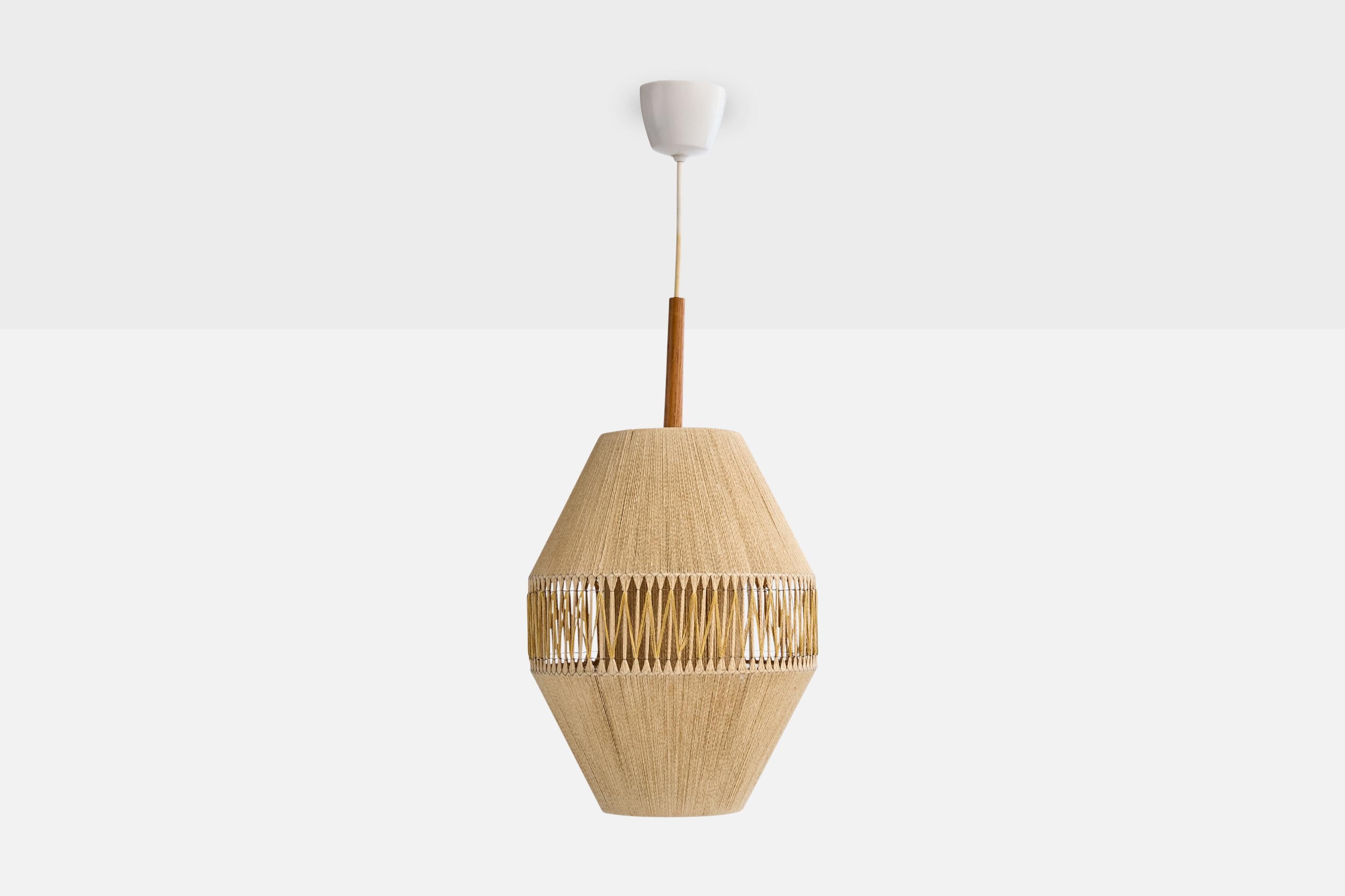 Swedish Designer, Pendant Light, Cord, Teak, Sweden, 1960s In Good Condition For Sale In High Point, NC